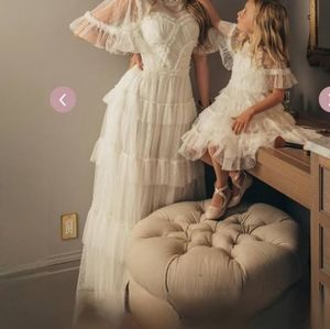 Ivy City Co Lace Short Sleeve Bridal Boho Whimsical Dress XL